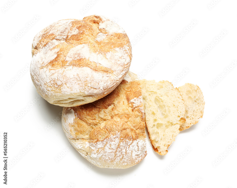 Loaves of fresh sliced bread isolated on white background
