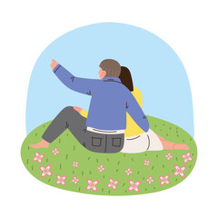 Wall Mural - couple sitting on grass spring