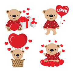 Wall Mural - Valentine's day collection with cute bear and love elements.