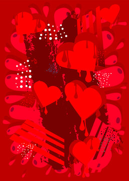 Graffiti Love Background with Hearts. Abstract modern Valentine's Day street art decoration performed in urban painting style.