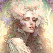 Beautiful Maiden Of Spring - Art Nouveau Style Portrait