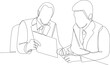 © Sell Vector - Continuous one line drawing two smart businessmen discussing project in office. Business consulting concept. Single line draw design vector graphic illustration.