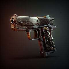 old detailed gun with see thru mechanism,gradient background,generative ai,