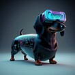 Cyber Dachshund Puppy with goggles - generative AI digital illustration
