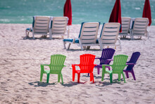Beach Chairs And Umbrellas Colors 