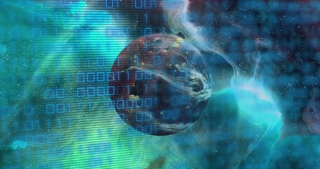 Poster - Image of binary code over brown planet
