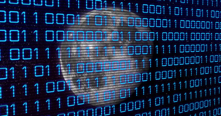 Poster - Image of binary code over grey planet