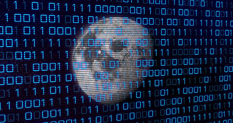 Poster - Image of binary code over grey planet