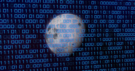 Poster - Image of binary code over grey planet