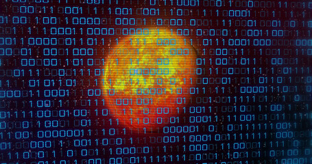 Poster - Image of binary code over yellow planet