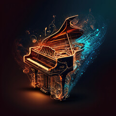 Wall Mural - Beautiful, magnificent, musical instruments - piano, guitar, violin, drums, saxophone, 