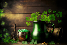 St Patrick Day Beautiful Background, Background For St Patrick's Day, Beer And Clover Leaf Background For St Patrick's Day 