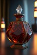 An elegant flirty perfume with a red ribbon in a glass bottle.