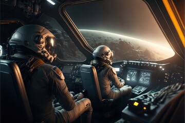 astronauts on flight deck of a spaceship made with generative