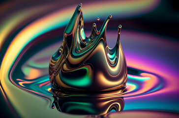 Iridescent fluid metallic liquid shine background, holographic futuristic, generative ai