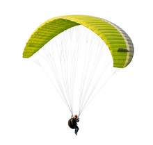 The Sportsman Flying On A Paraglider. Beautiful Paraglider In Flight On A White Background. 