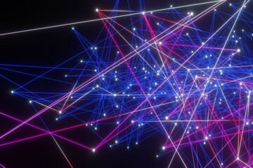 Fototapete - Abstract Digital technology Network glowing dots and lines background 3D rendering