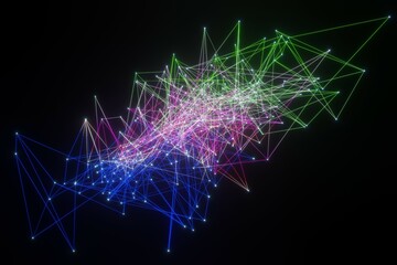 Fototapete - Abstract Digital technology Network glowing dots and lines background 3D rendering