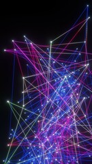 Fototapete - Abstract Digital technology Network glowing dots and lines vertical background 3D rendering