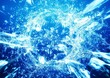 Leinwandbild Motiv 青い水しぶきと氷の破片が飛び散る抽象的な背景