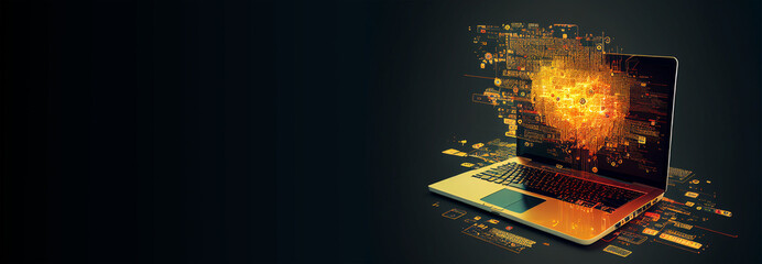 This asset features a laptop computer with a brightly lit screen, perfect for illustrating concepts related to technology, work, productivity, or online activities 