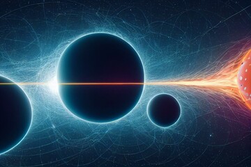 Science elements set concept Quantum Mechanics, formula, curvature of spacetime in a gravitational field, black hole, elements from theoretical physics. Futuristic Quantum Mechanics.. Generative AI