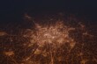 Aerial shot on Odence (Denmark) at night, view from west. Imitation of satellite view on modern city with street lights and glow effect. 3d render