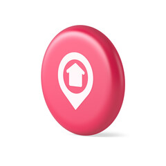 Poster - Urban building location find button house map pin web application 3d round realistic icon