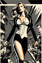 Full View Full Body Female Movie Action Hero Poster Like James Bond Roy Lichtenstein 