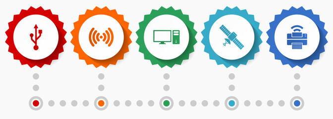 Fototapete - Technology vector icons, communication flat design web badges collection, business infographic template