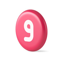 Poster - Nine number pink button calculation math financial budget web app 3d round realistic icon