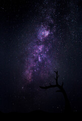 milky way galaxy with stars and space dust in the universe, long exposure photograph, with grain.