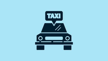 Sticker - Blue Taxi car icon isolated on blue background. 4K Video motion graphic animation