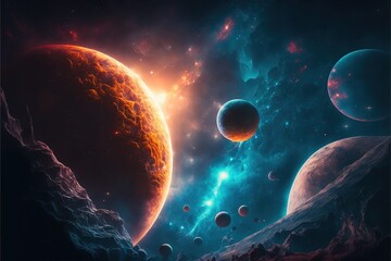 Poster - Space galaxy background Colorful cartoon modern illustration, good for your design. AI