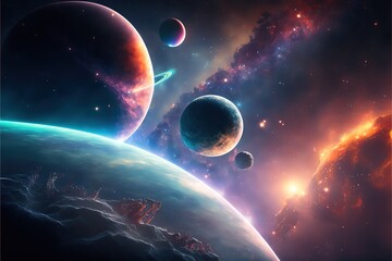 Poster - Space galaxy background Colorful cartoon modern illustration, good for your design. AI