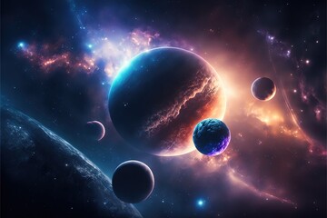 Poster - Space galaxy background Colorful cartoon modern illustration, good for your design. AI
