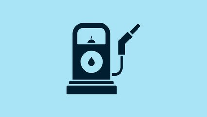 Canvas Print - Blue Petrol or Gas station icon isolated on blue background. Car fuel symbol. Gasoline pump. 4K Video motion graphic animation