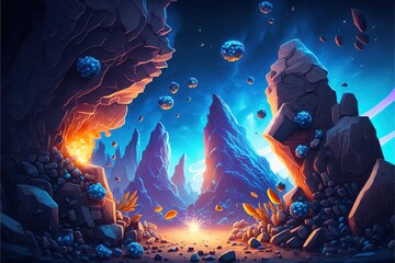 Sticker - Fantastic game background with alien planet Colorful cartoon modern illustration, good for your design. AI