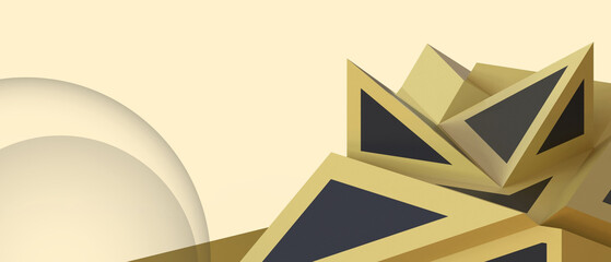 Poster - Abstract technology Background. Business concept and Futuristic Triangle Geometric shapes Paper Cut for technology Innovation on Yellow background. copy space, software, digital -3d Rendering