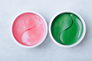 eye patches. pink rose and green tea or aloe eye patches. hydrogel korean cosmetics eye patches