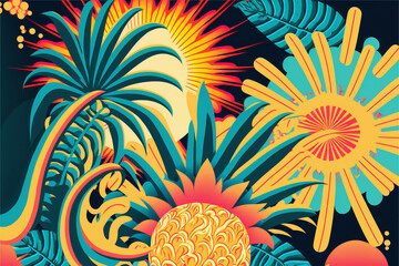 retro color rich funkadelic tropical jungle background - new quality universal colorful joyful holiday stock image illustration design