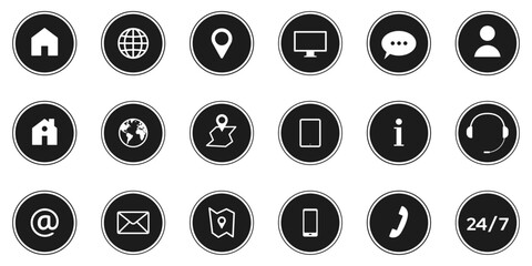 Poster - Business Contact us icon set. Flat design button style