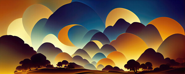 Wall Mural - abstract nature landscape at night with moon as panorama background (generative ai)