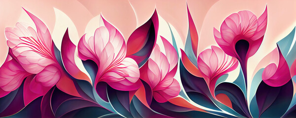 Wall Mural - Pink abstract flowers as background wallpaper illustration (Generative AI)