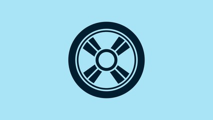 Canvas Print - Blue Car wheel icon isolated on blue background. 4K Video motion graphic animation