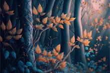 Leaves Of Trees In A Magical Fantasy Forest