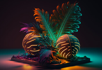 Wall Mural - Spectacular AI-Generated 3D Neon Jungle: A Vibrant, Colorful Adventure of Illuminated Fauna and Flora