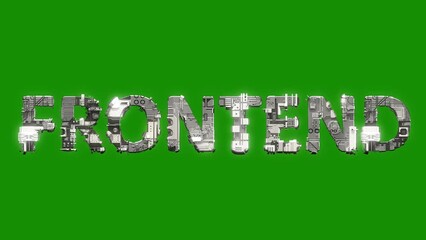Poster - silver grey cybernetical text FRONTEND with animation on chroma key screen, isolated - loop video