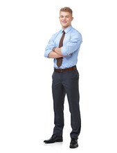 Full Length Shot Of A Young Businessman In A Shirt And Tie With His Hands Crossed Isolated On A PNG Background.