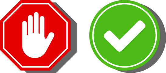 Poster - yes and no or right and wrong or approved and declined icons with check mark and x cross signs with 